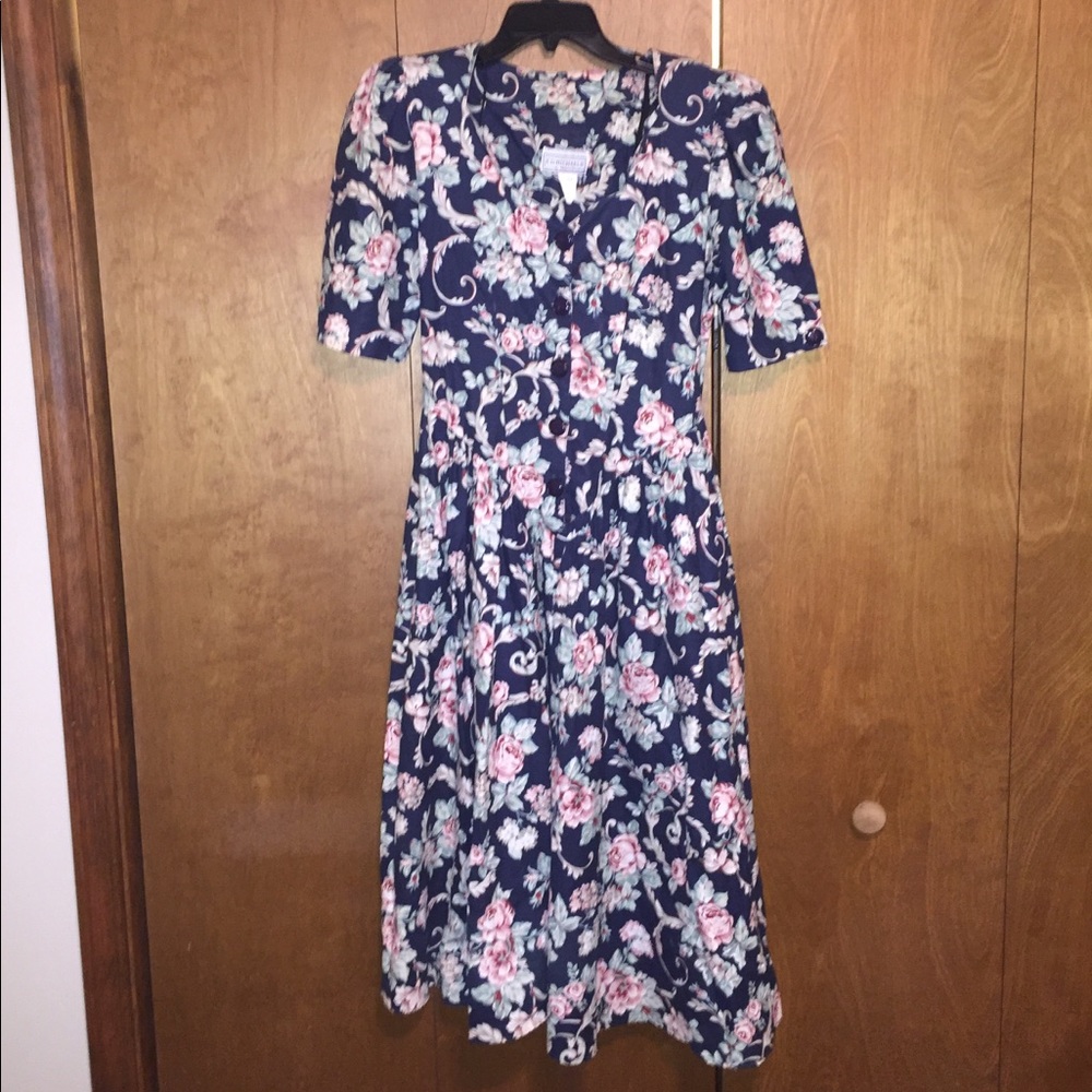Blue Vintage Button Bodice Floral Dress 5/6